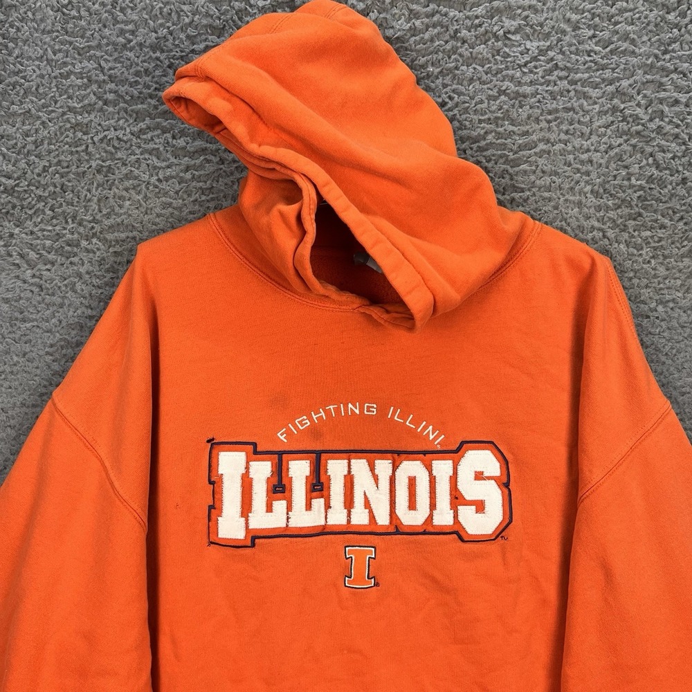 VTG Illinois University Hoodie Sweatshirt 2XL Orange Fighting Illini Thrashed